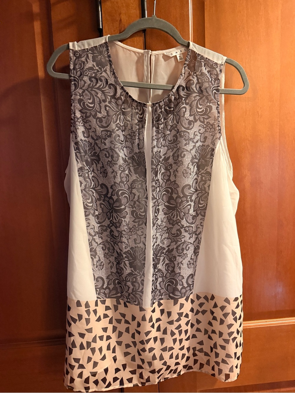 CABI  Mixed-Print Blouse with Lace Panel